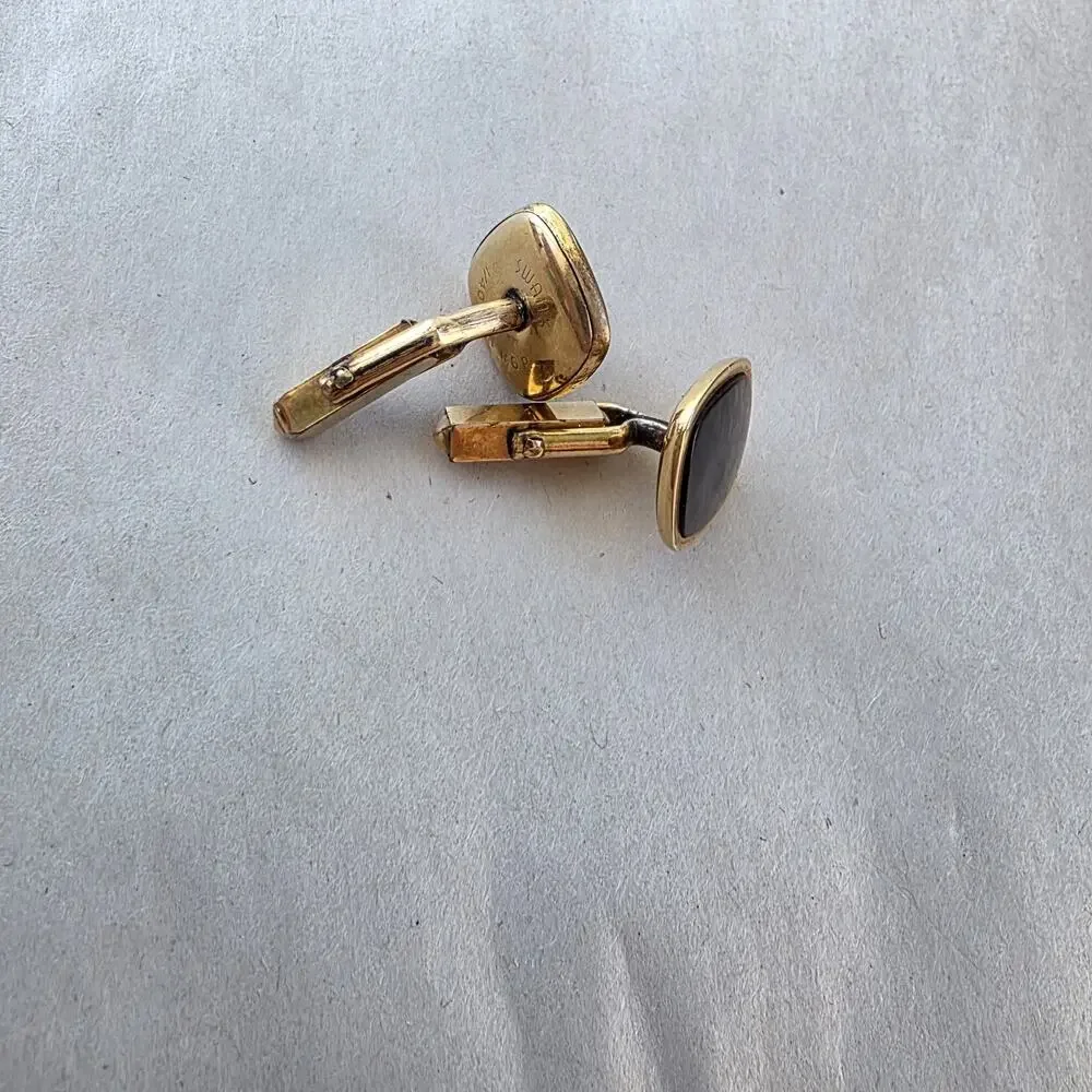 Vintage SWANK Mother of Pearl Abalone 1/40 10K Rolled Plated Cuff Links Gray